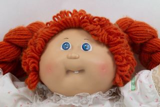 Vintage Cabbage Patch Doll White Outfit Red Hair Blue Eyes 1 Tooth Papers