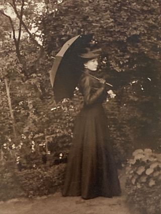 Antique Cabinet Card Photo Lovely Victorian Lady In Garden Black Dress Germany