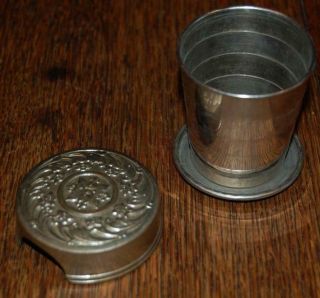 Antique 1897 Metal Folding Collapsible Cyclist Cup Tumbler Goblet Embossed Top