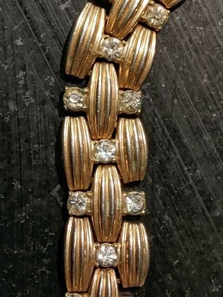 Rare Vintage Signed Crown Trifari Gold Tone Choker Necklace Rhinestones Patented