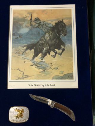 Rare Smith & Wesson Print Of “the Hostiles” By Dan Smith With Knife And Buckle