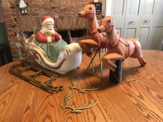 Poloron Santa &sleigh,  2 22 " Reindeer Rare Blow Mold