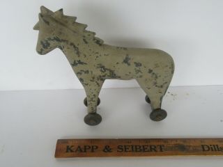 Vintage Carved & Hand Painted Folk Art Wood Horse on Wheels Figure (Signed) 3