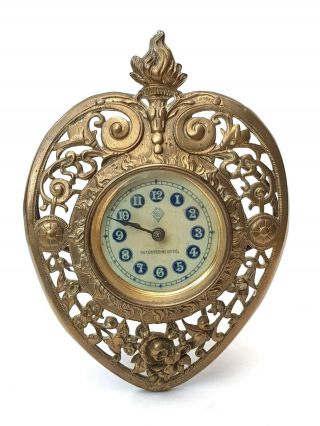 Antique - British United Clock Co - Rare Sacred Heart/ex Voto Desk Clock - B 