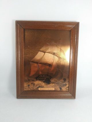 Vintage Merchantmen In The Downs Picture Sailboat,  Ship Copper Etching (bin3)