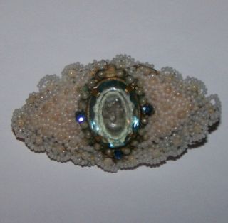 Antique Victorian Micro Seed Bead Blue Glass Reversed Cameo Brooch