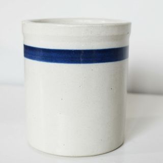 Vintage Small Stoneware Crock With Blue Stripe - Antique Crockery