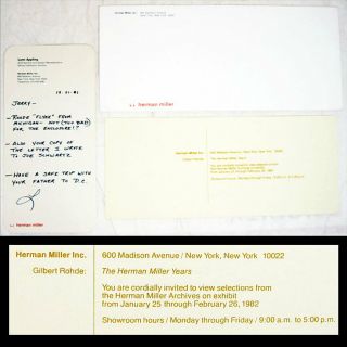 Gilbert Rohde: The Herman Miller Years 1982 Exhibit Invitation With Envelope