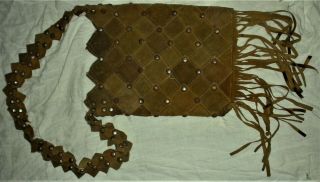 Antique C.  1920 Early Revolutionary War Reenactor Shot Pouch Leather & Tacks Vafo