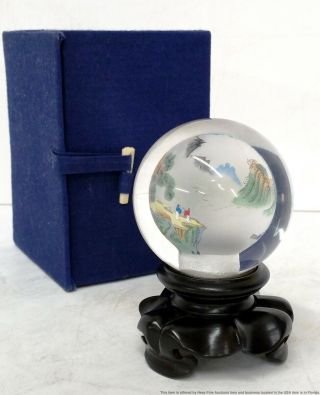 Boxed Chinese Japanese Reverse Painted Paperweight Snowglobe Showa Republic Hp