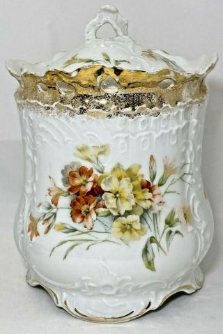 C.  T.  Carl Tielsch Altwasser Germany Porcelain Biscuit Jar Floral Poppies Antique