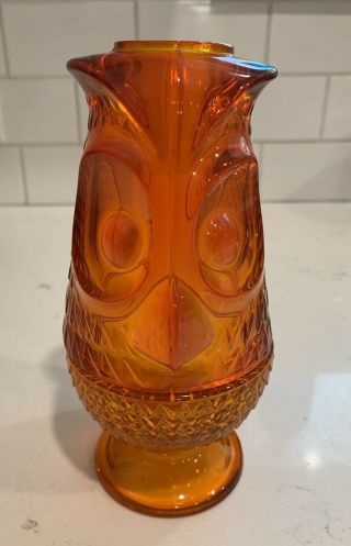 Rare Vintage Orange Viking Glass Glimmer Owl Fairy Lamp / Candle Light