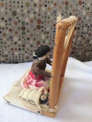 Vintage Native American Woman Figure Doll With Baby Weaving On Wood Loom