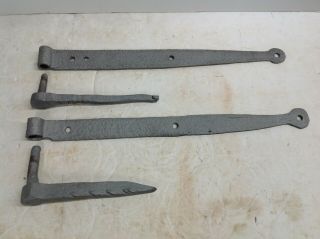 Antique Primitive Hand Forged Barn Door Strap Hinges With Pintles.  Cleaned.
