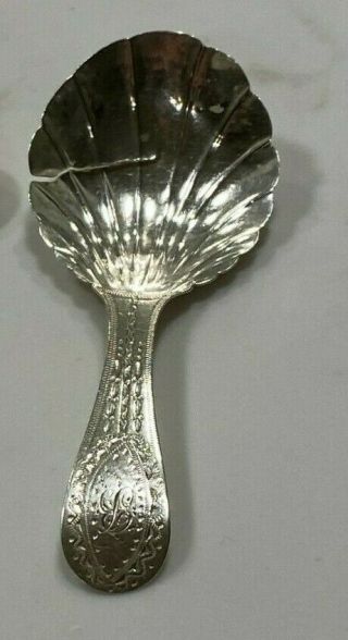 18th Century 1791 George Iii English Sterling Silver Bright Cut Caddy Spoon