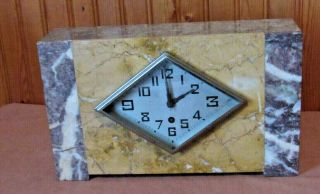 Antique France Art Deco Marble Desk/ Mantle Clock With Key