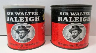 Rare Vintage Set Of 2 Sir Walter Raleigh Smoking Tobacco Tins 14 Oz.
