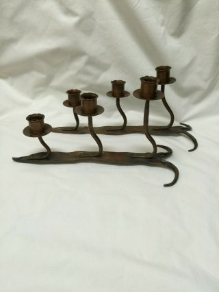 Erhard Glander Arts & Crafts Style Hand Wrought Copper Candle Holders