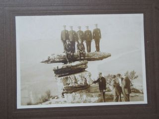 Large Old Antique Cabinet Card Photograph Gar Group Gathering On Rock Formation