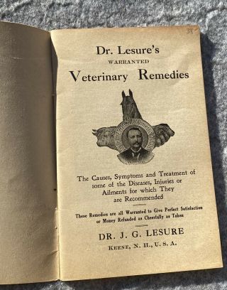 Antique Dr.  Lesure ' s Veterinary Remedies Phamphlet Booklet Horse ' s Cows Animals 3