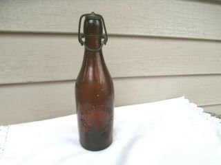 Antique G.  H.  Hausburg Amber Embossed Blob Top Soda Bottle,  Blue Island,  Ill.