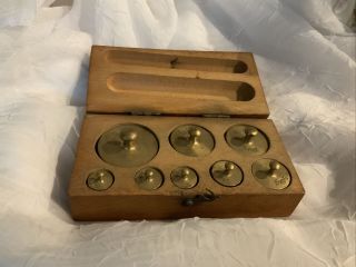 Antique Brass Balance Weights In Wooden Box Set Of 8,  In kg 2