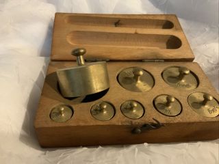 Antique Brass Balance Weights In Wooden Box Set Of 8,  In kg 3