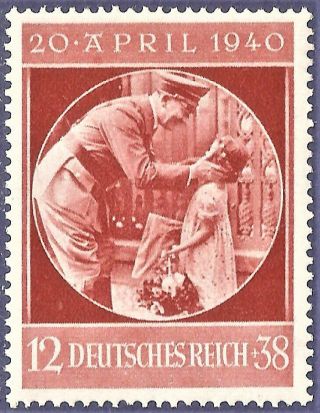 Dr Nazi Ww2 German Rare Stamp 1940 Hitler With Little Girl Fuhrer Birthday Reich