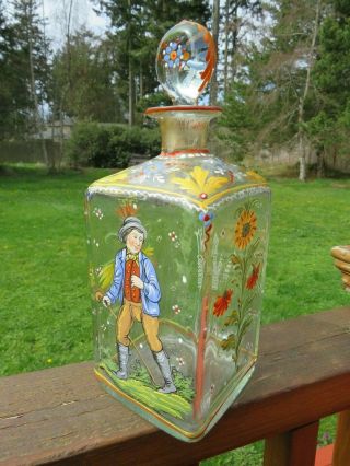 Stiegel - Type Enameled Decorated Blown Glass Decanter Inscribed " 1657 "