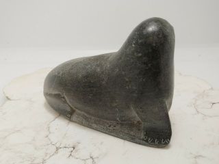 Vtg RARE Carved Grey Soapstone Seal Canada Inuit Eskimo Art Statue Sculpture 3