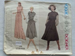 Vtg Vogue Sewing Pattern 1783 Designer Geoffrey Beene Cut Sz 12 Dress Oop Rare