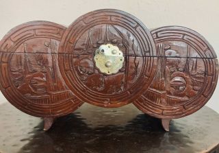 Rare Antique Chinese Camphor Wood Carved Storage Jewelry Box