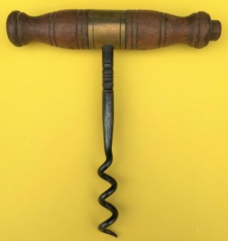 Antique Iron Corkscrew with Wooden Handle and Brass Fitting Haff M ' F ' G Co.  N.  Y. 2