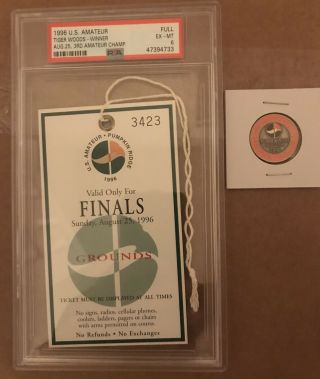 1996 Tiger Woods Us Amateur Rare Golf Ticket And Ballmarker Psa Authenticated