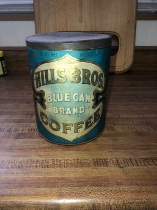 Rare Early 1900’s Hills Bros Blue Can Coffee Tin,  3 Pound.  San Francisco