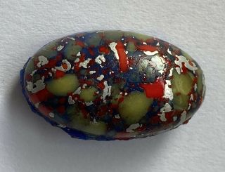 Antique Vintage Leo Popper Glass Button With Keep Stank Cobalt Blue Red Silver
