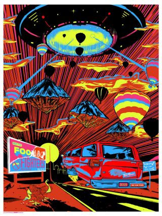 Foo Fighters Albuquerque 2020 Tour Poster Flocked Day Glo Variant Xx/35 S&n Rare