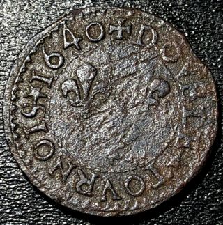 1640 France Double Tournois King Louis Xiii Rare Medieval French Copper Coin 5