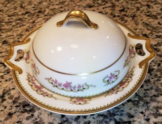 Euc Antique Haviland Limoges France Porcelain Pink Roses Gold Domed Butter Dish