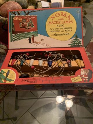Vintage Antique Christmas Tree Lights Noma Lithograph Santa Box Mazda Lamp