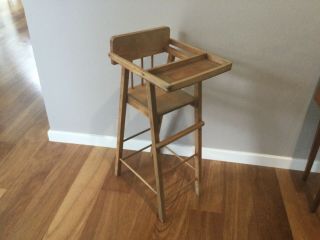 Antique Child’s Wooden High Chair - Doll,  Bear Display - Vintage Timber Toy