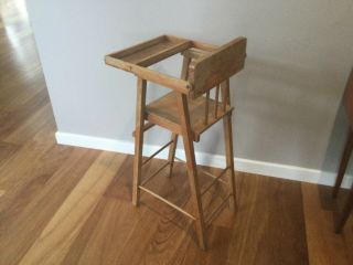 Antique Child’s WOODEN HIGH CHAIR - Doll,  Bear display - Vintage Timber Toy 2