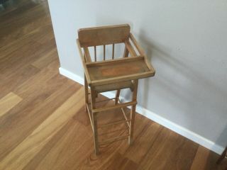 Antique Child’s WOODEN HIGH CHAIR - Doll,  Bear display - Vintage Timber Toy 3