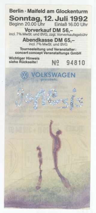 Rare Genesis 7/12/92 Berlin Germany Large Deluxe Concert Ticket Stub