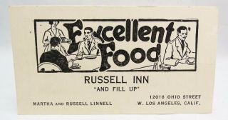 Rare Old Business Card Advertisement Russell Inn West Los Angeles Ca Fun Saying