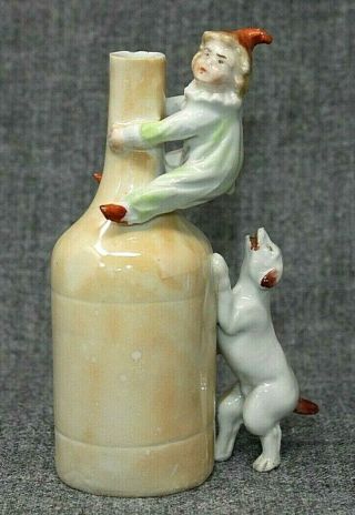Antique Porcelain Bud Vase Candlestick?,  Dog Chasing Victorian Child Whimsical