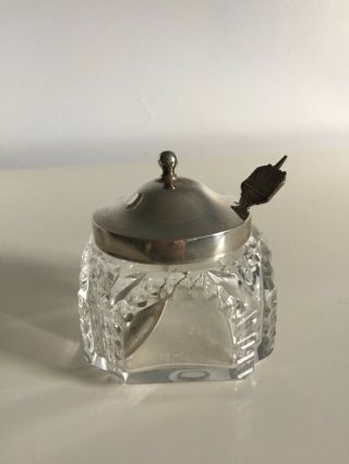 Cut glass preserves pot with a hallmarked silver top 2