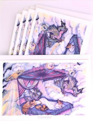 Kirks Folly Dreamland Greeting Cards Fairy Dust Glitter 5 Note Card Set Vtg Rare