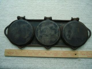 Rare Antique 1881 S Mfg Co York Cast Iron 3 Plate Flop Griddle Pancake Pan