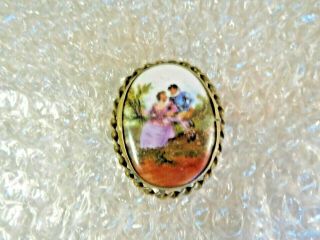 Rare Limoges Cameo Brooch Hand Painted French Porcelain Gold Tone Frame
